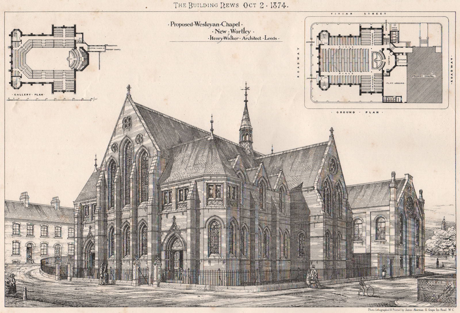 Planned Wesleyan Chapel, New Wortley; Henry Walker Archt, Leeds. Yorkshire 1874